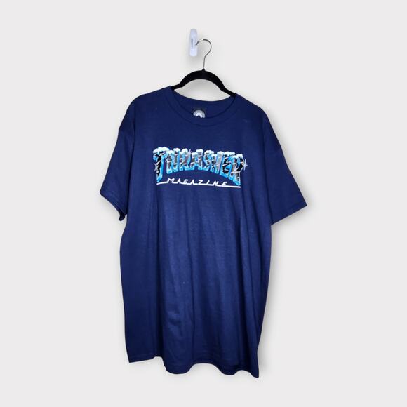 Thrasher Magazine Blue Ice Logo T-Shirt Short Sleeve Men's Large - Picture 1 of 7